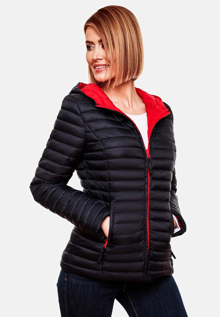 MARIKOO Damen leichte Übergangsjacke Steppjacke mit Kapuze Asraa XS-3XL, XS Navy