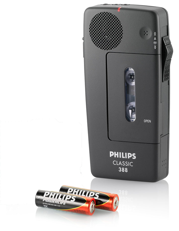 Philips LFH0388/00B Analoges Mini-Kassetten Diktiergerät 30 Mini-Kassette, 2 x AA Batterie sowie Han