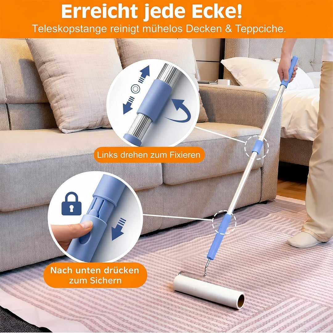 Fusselrolle, Fusselrolle mit Staubschutzhülle und Teleskopstange,540 Blätter zum Entfernen von Tierh
