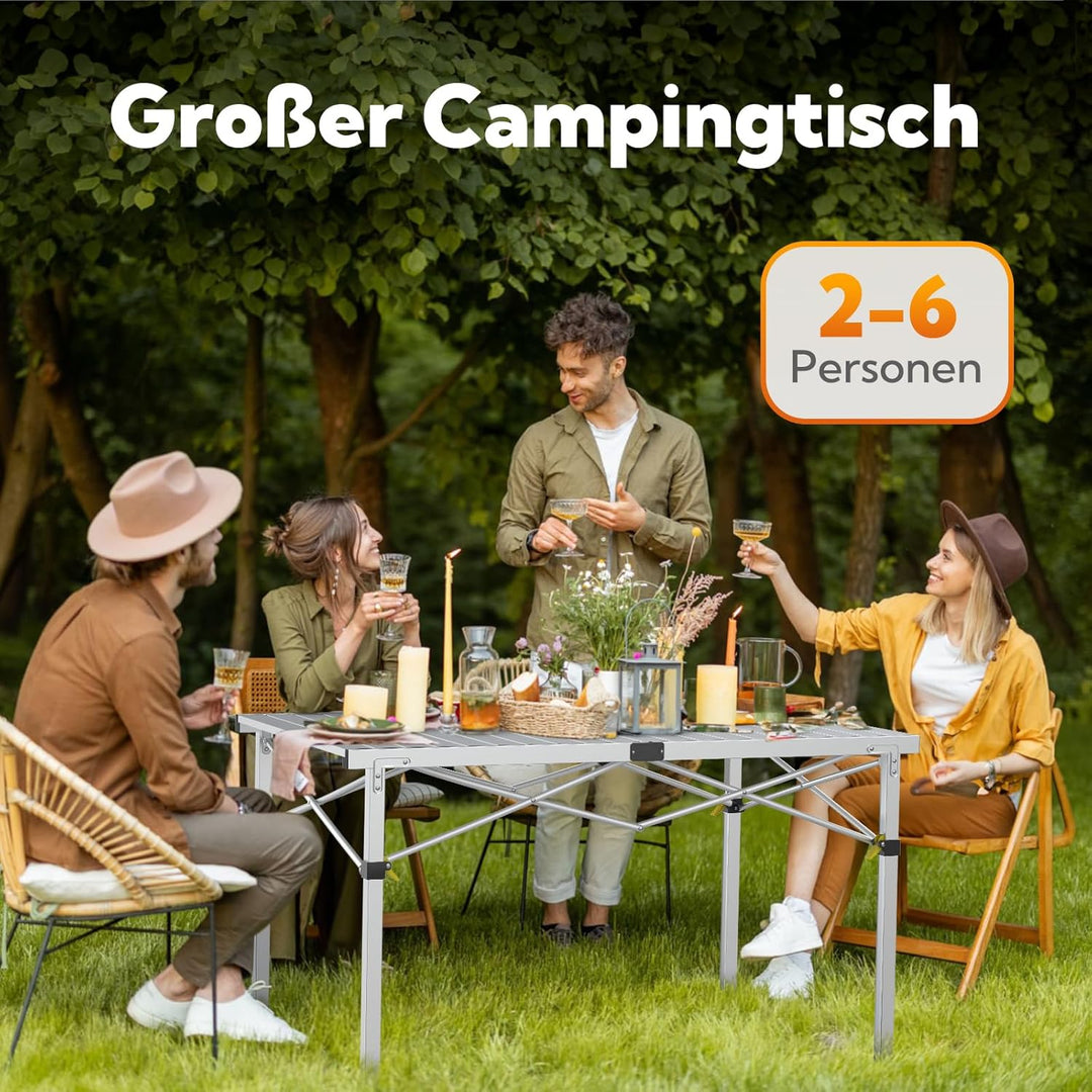 Campingtisch Klappbar Bis 100KG mit Tragetasche Alu Klapptisch für 6 Personen - Roll Up Camping Tisc