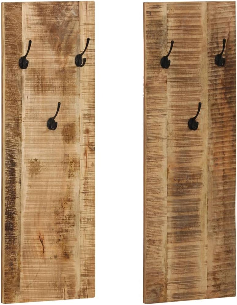 Hothingwell Wandgarderobe, 2 Stück, Mangoholz, massiv, 36 x 110 x 3 cm | Vintage-Stil, einfache Mont