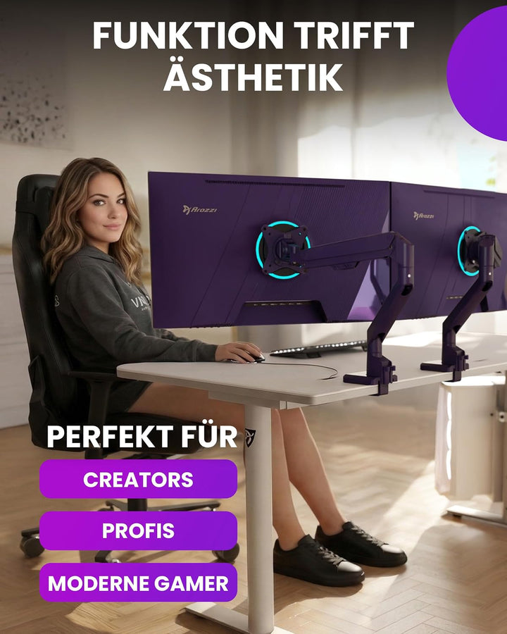 Arozzi Alzare Neo Single Gasdruckfeder-Monitorarm - Vollbewegung, Höhenverstellbar 21–50 cm, VESA 75