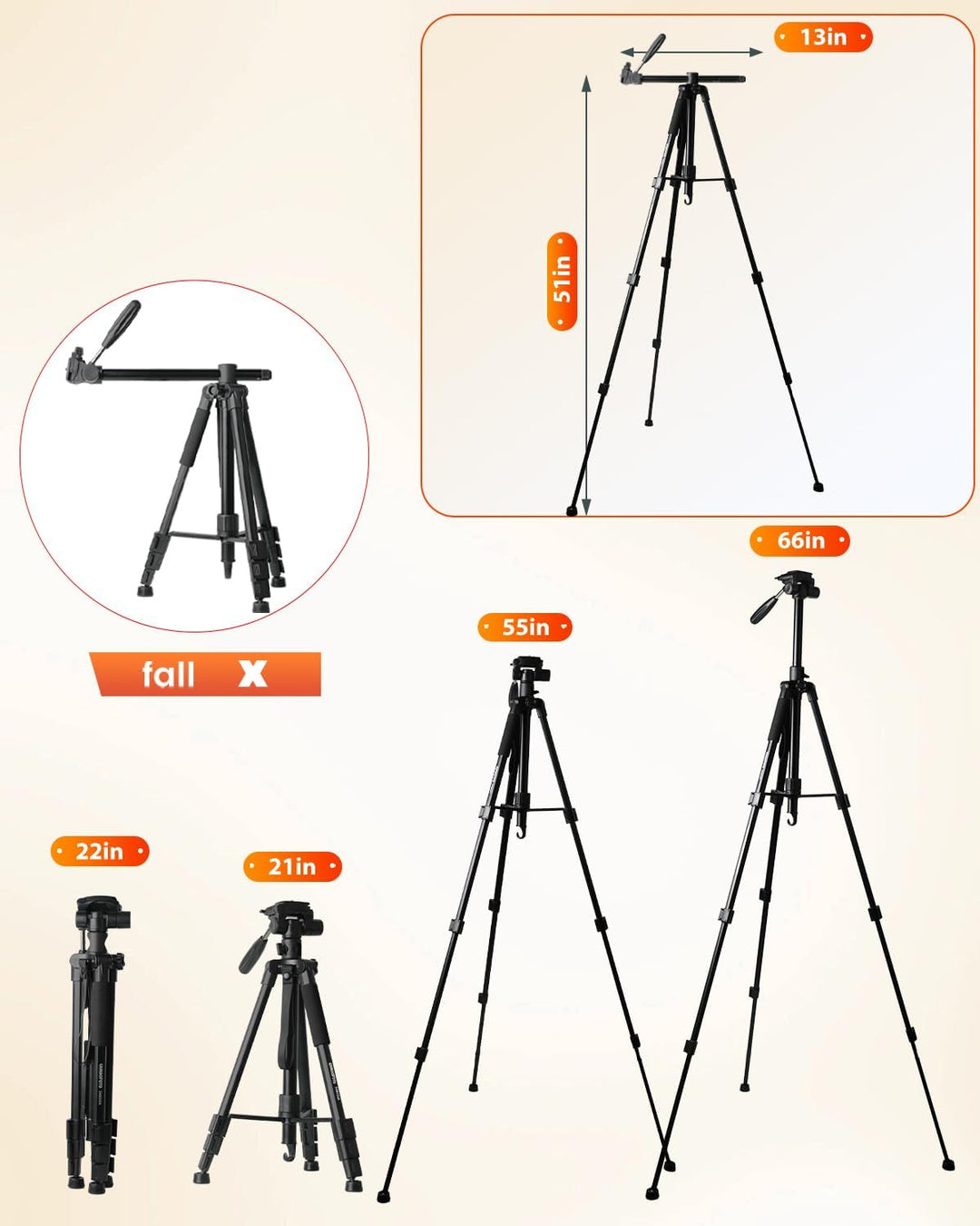 CAMBOFOTO Stativ Kamera mit Mittelsäule 167 cm für Kamera &amp; Handy | 3 kg Tragkraft, Schnellwechselpl