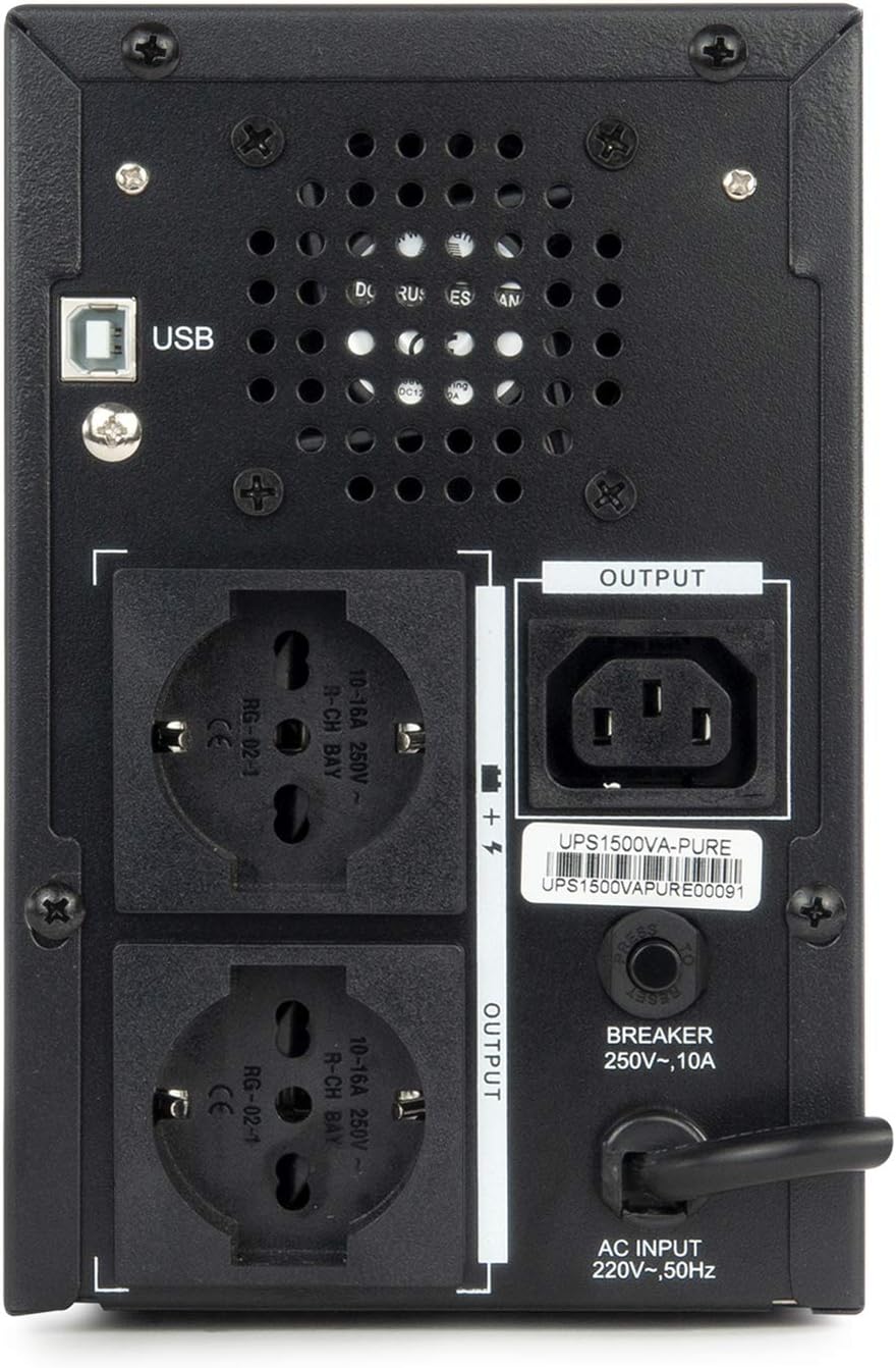 Vultech UPS1500VA-PURE Pure Line Interactive mit Sinuswelle, Schwarz, Tower, USV Serie Pure 1500 VA