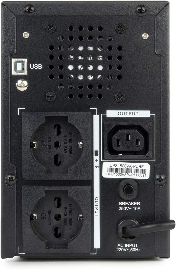 Vultech UPS1500VA-PURE Pure Line Interactive mit Sinuswelle, Schwarz, Tower, USV Serie Pure 1500 VA