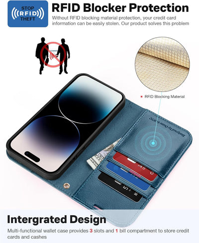 OCASE iPhone 15 Pro Hülle(2in1) Leder Stossfestes Case [Abnehmbare magnetische Hülle] [Kabelloses La