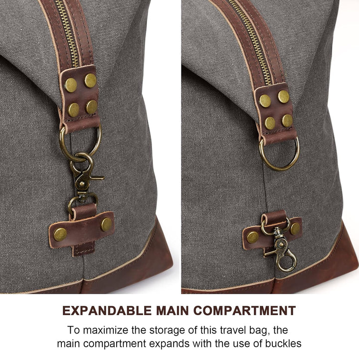S-ZONE Reisetasche 52-55L Vintage Canvas Crazy Horse Leder Trim Unisex Handgepäck Weekender Tasche S