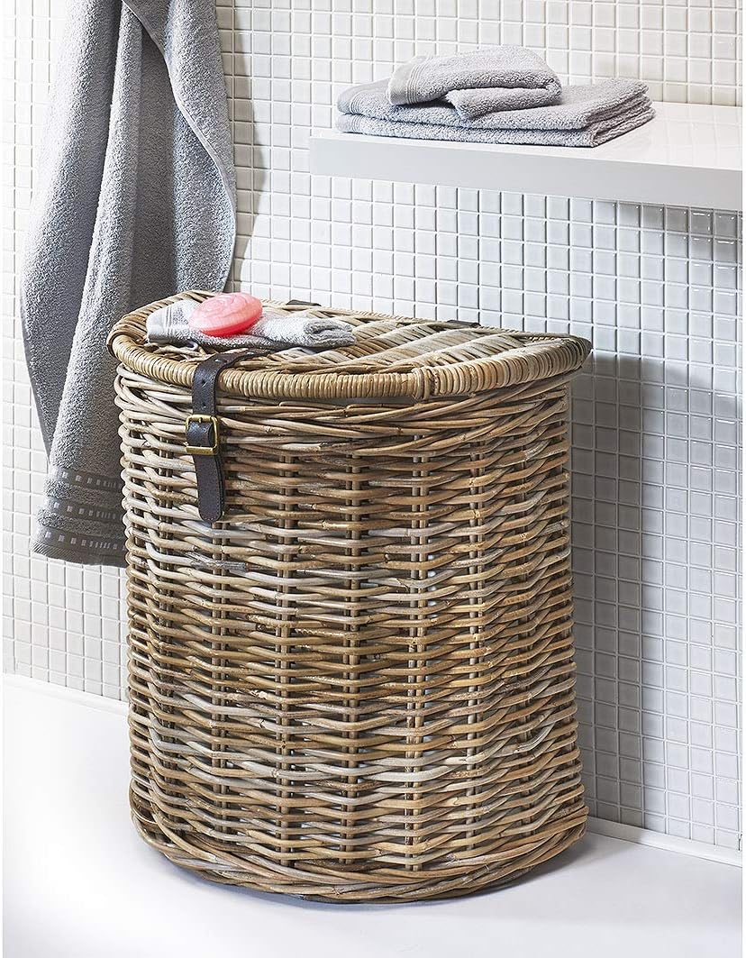 Kobolo Wäschebehälter Wäschetonne Wäschesammler - Rattan - grau - 51x32x55 cm