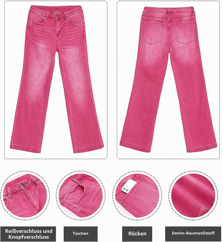 Roskiky Schlaghose Damen Jeans Wide Leg Baggy Jeans Damen High Waist Stretch Hosen Damen Jeans S Hei