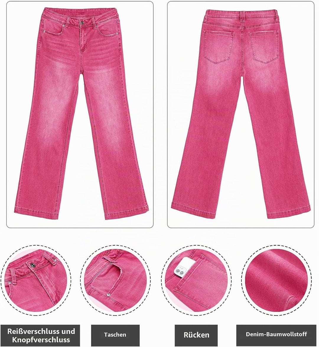 Schlaghose Damen High Waist Wide Leg Baggy Jeans Stretch Hosen M Heisses Rosa, M Hei&amp;