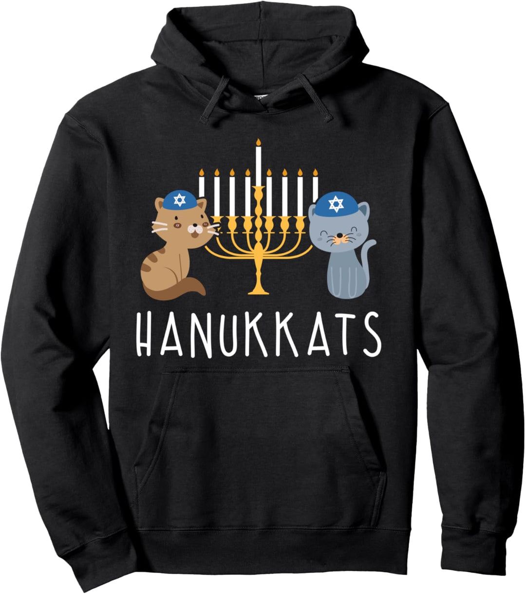 Funny Hanukkats Cat Hanukkah Menorah Fun Holiday Gift Pullover Hoodie