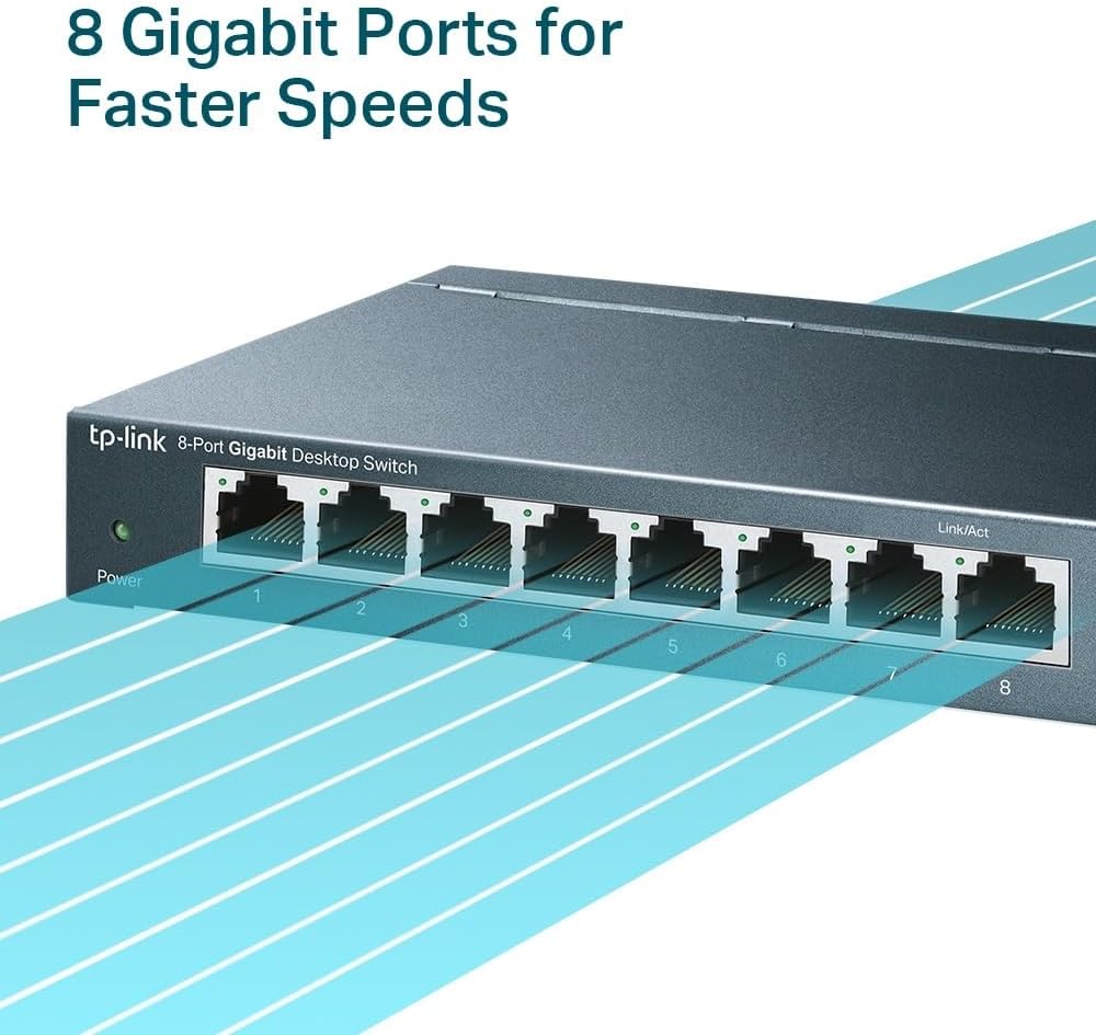 TP-Link TL-SG108 8-Port Gigabit Netzwerk Switch (Plug-and-Play, 8* RJ-45 LAN Ports, Metallgehäuse, I