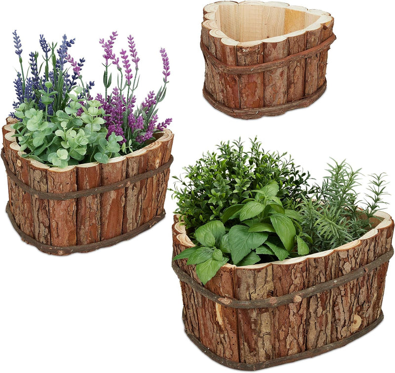 Relaxdays Blumenkasten Holz, 3er Set, Garten Deko zum Bepflanzen, Balkon und Fensterbank, Übertopf,