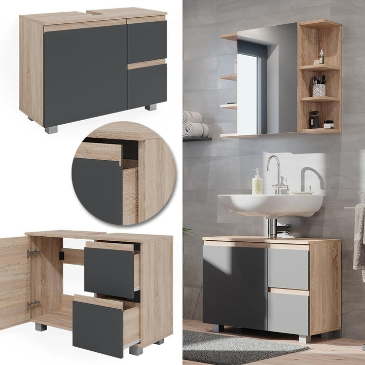 Vicco Waschbeckenunterschrank J-Shape, Sonoma/Anthrazit, 80 x 60.8 cm, Sonoma