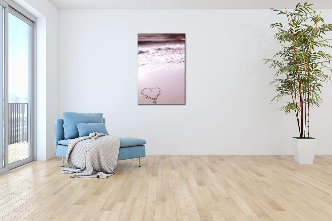 deyoli Herz am Strand Format:90x60 cm als Leinwandbild, Motiv fertig gerahmt auf Echtholzrahmen, Hoc