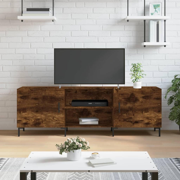 TV-Schrank Eiche Rauchgrau 150 x 30 x 50 cm aus mehrschichtigem Holz und Eisen – niedriger Schrank m
