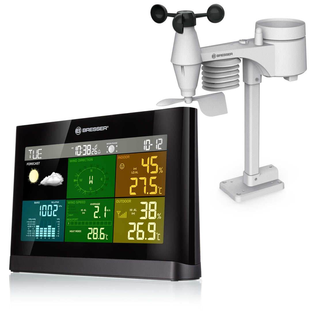 Bresser Wetterstation Funk mit Aussensensor Wetter Center mit 5-in-1 Aussensensor (Temperatur, Luftd