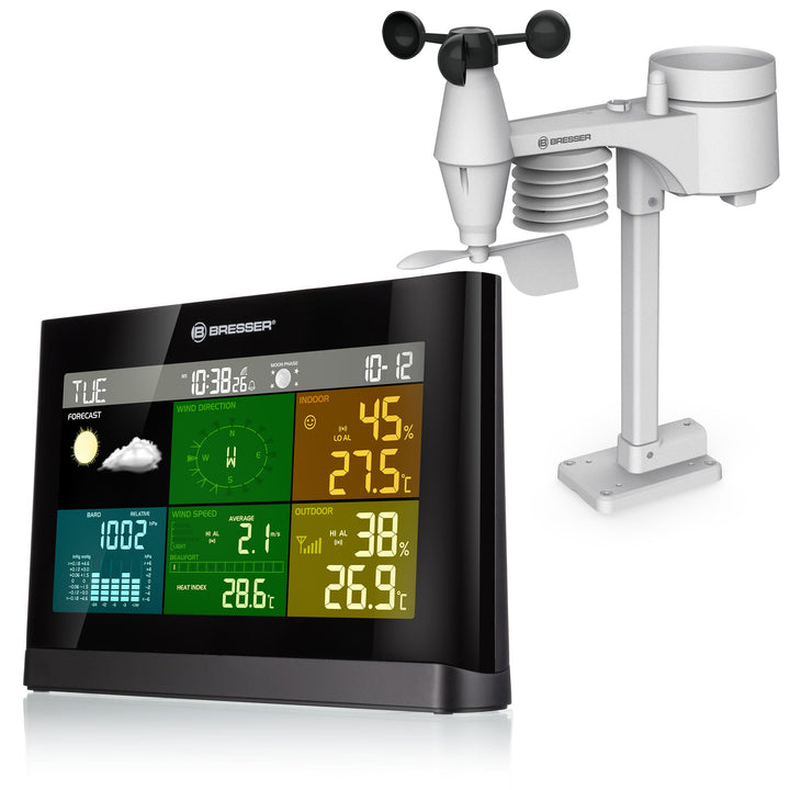 Bresser Wetterstation Funk mit Aussensensor Wetter Center mit 5-in-1 Aussensensor (Temperatur, Luftd