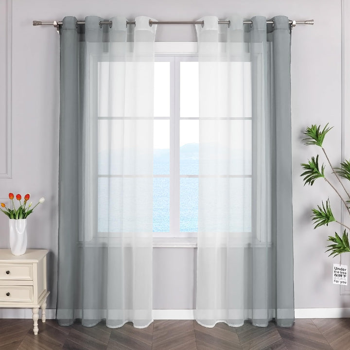 ESLIR Gardinen mit Ösen Vorhänge Gardinenschals Transparent Stores Gardinen Farbverlauf Voile Grau B