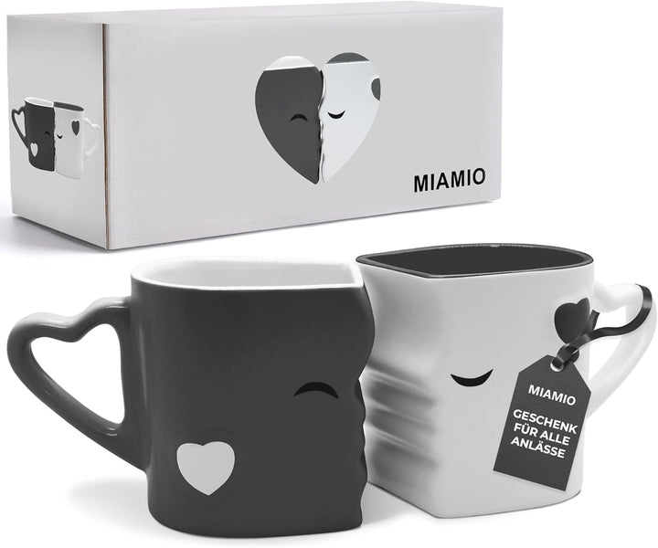 MIAMIO - Kaffeetassen/Küssende Tassen Set Geschenke für Frauen/Geschenke für Männer/Freund/Freundin
