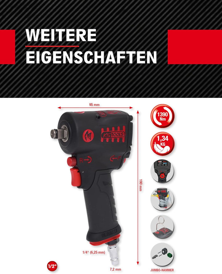 KS Tools 515.1270 1/2" miniMONSTER Hochleistungs-Druckluft-Schlagschrauber 1.390 Nm 1/2" 1.390 Nm Si