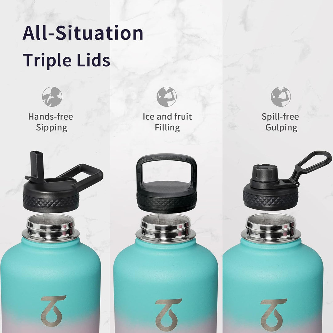 Trebo Wasserflasche 1.8 l mit Paracord-Griff, halbe Gallone, lebensmittelechter, doppelwandiger Vaku