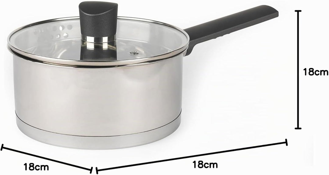 Russell Hobbs RH01163EU Excellence 18cm stieltopf mit deckel, 2L Kochtopf stieltopf mit Glasdeckel,