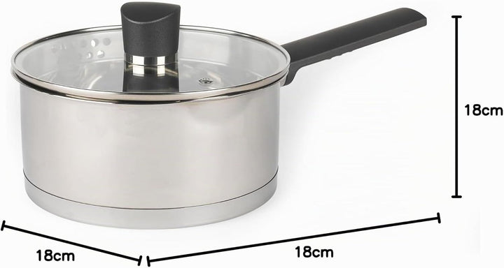 Russell Hobbs RH01163EU Excellence 18cm stieltopf mit deckel, 2L Kochtopf stieltopf mit Glasdeckel,