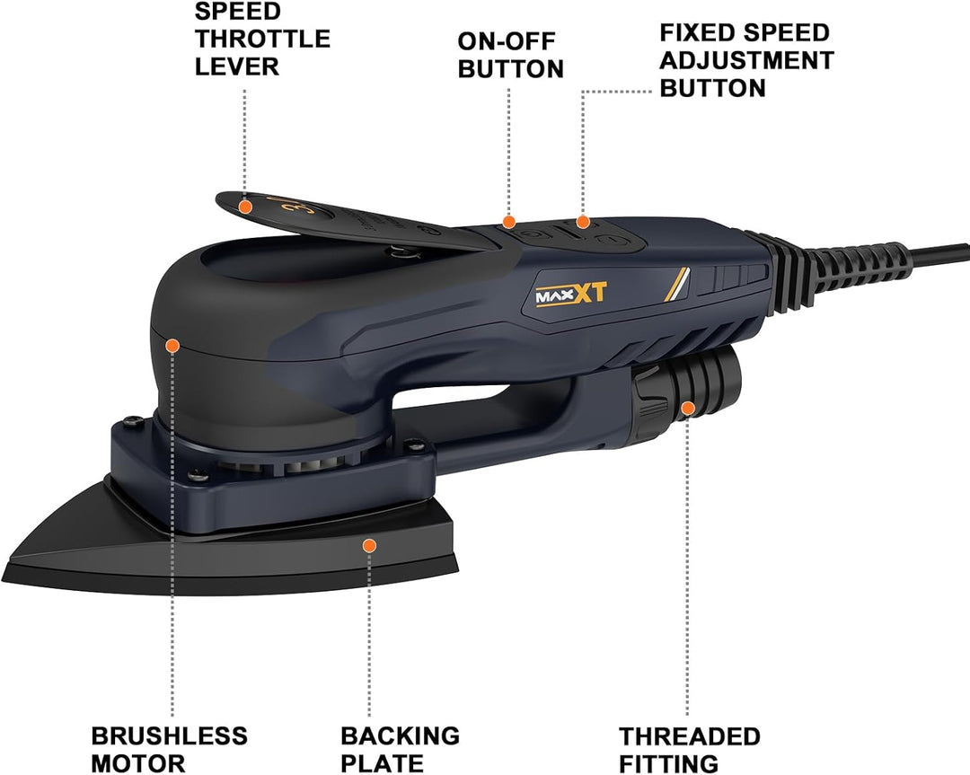 MAXXT Profi Bürstenloser 3mm Dreieck-Schleifer - 350W Starker EC Motor, Geschwindigkeitsregulierung,