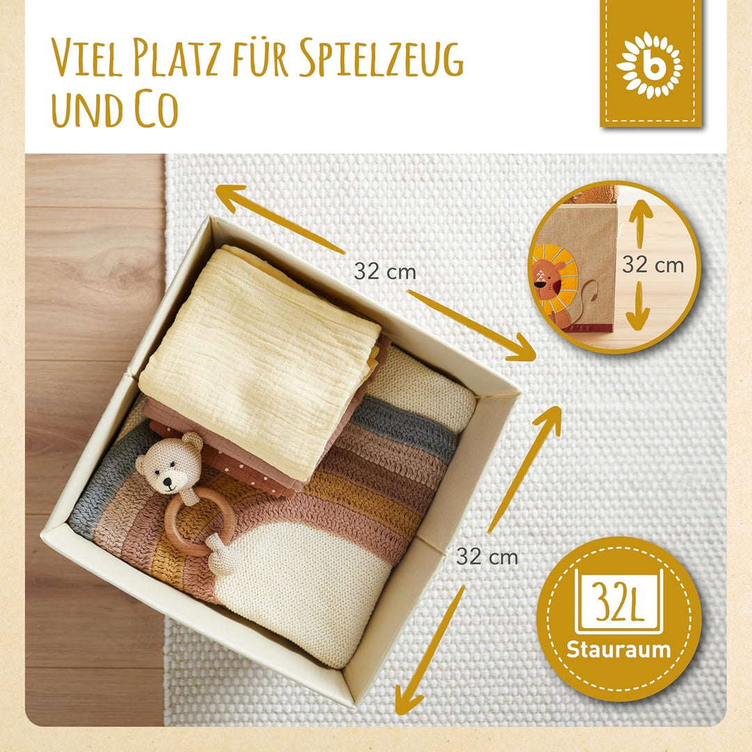 Bieco Aufbewahrungsbox Kinder | Löwen Motiv ca. 36L faltbar | Süsse Spielzeug Kiste für Kallax Regal