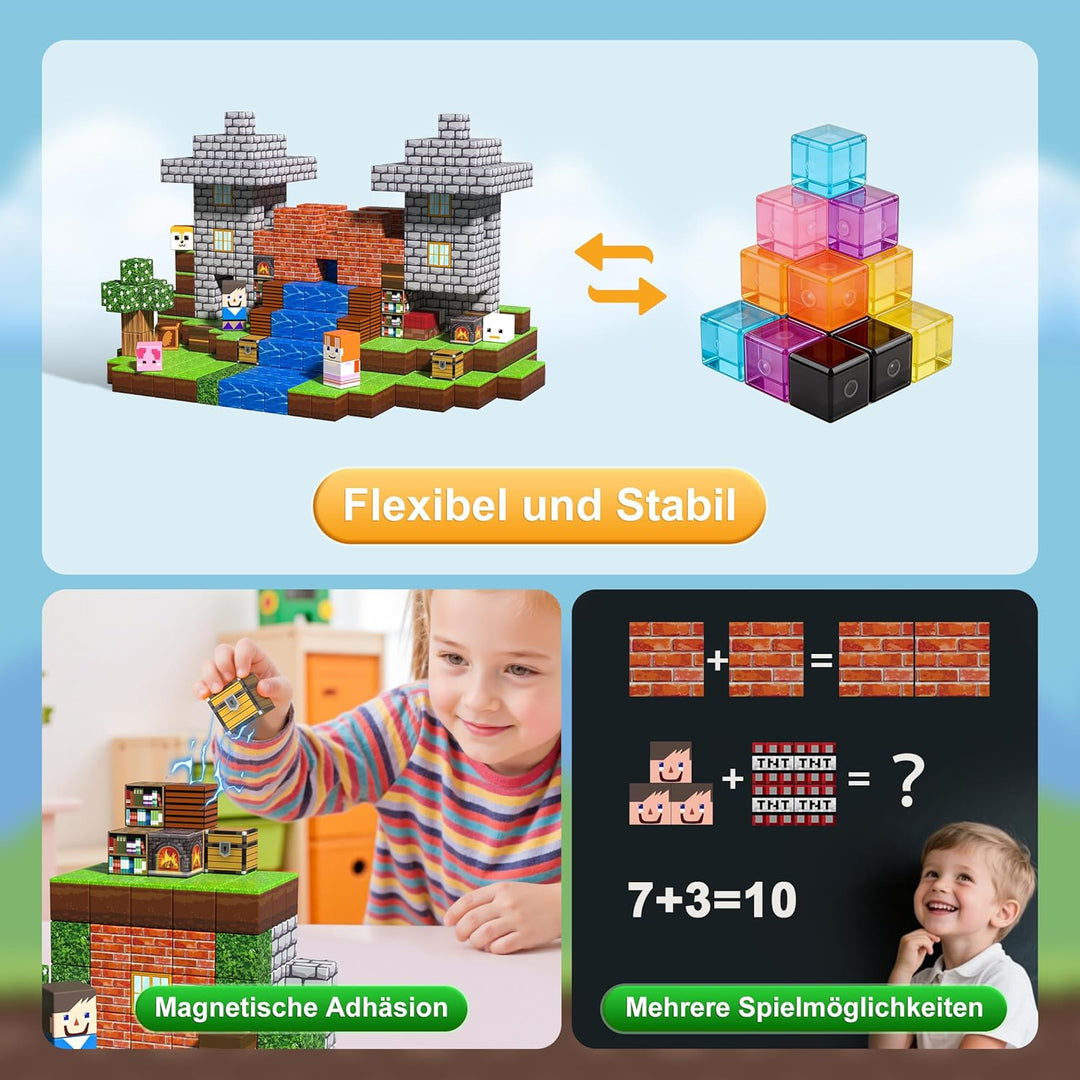 Magnetbausteine 150 Stück, 3D Pixel Magnetische Fliesen, STEM Bildendes Bauspielzeug, Sichere Glatte
