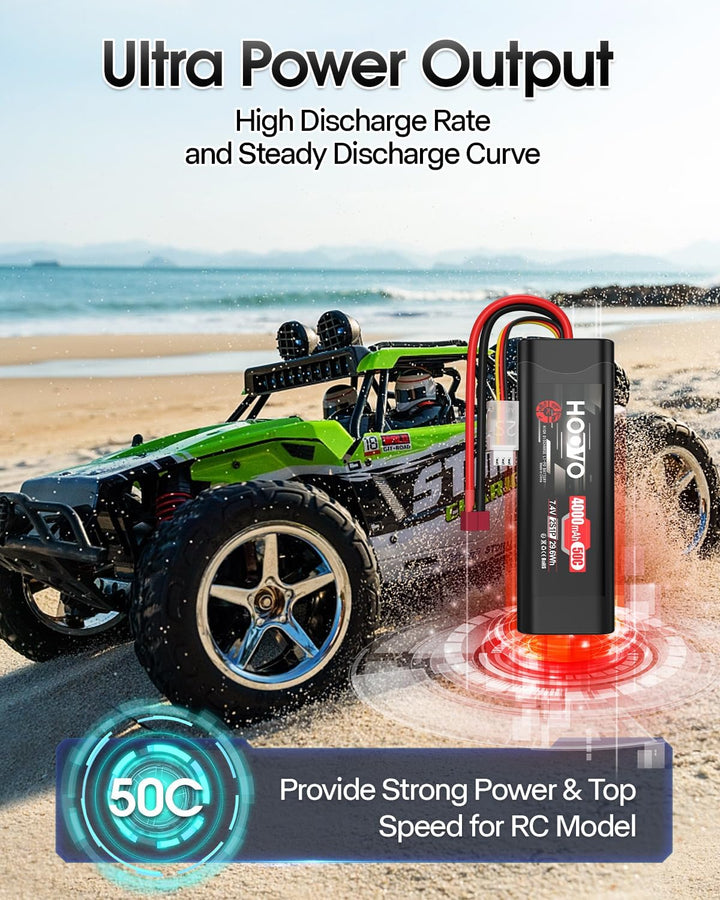 HOOVO 2S RC Batterie 7,4V 50C 4000mAh LiPo Akku mit Deans Stecker Batterie für RC Car RC Truck RC Bo