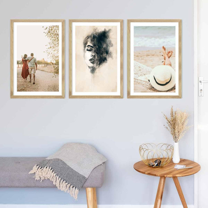 PHOTOLINI Bilderrahmen 40x60 Eiche Holz, 3er Set breite 40x60 cm Bilderrahmen mit bruchsicheres Acry