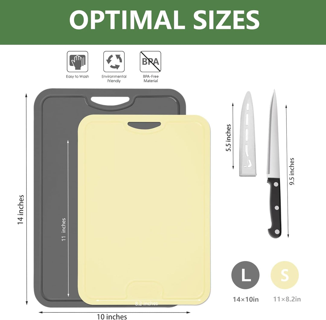 Gintan 2 Pack Flexibles TPU Schneidebrett, BPA-frei, mit Messer- und Saftrille, kratzfeste flexible