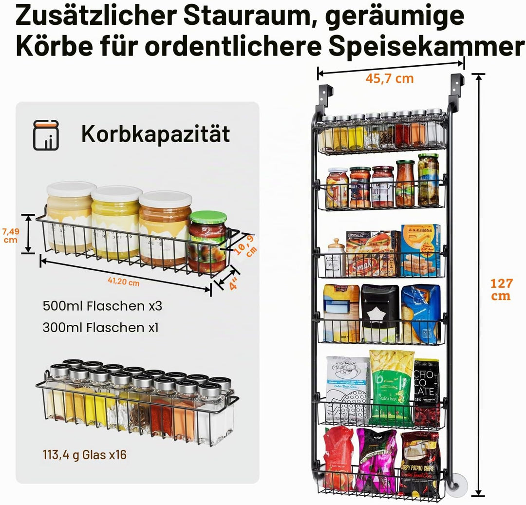 Delamu Türregal Zum Einhängen, 6-stöckiger Hängeorganizer, für Vorräte in Speisekammer und Küche Gew