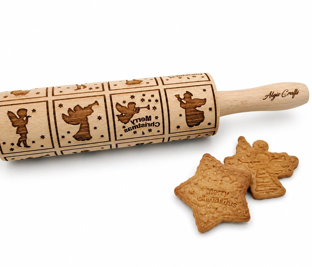 WEIHNACHTEN ENGEL Nudelholz mit Muster Weihnachten Backen - Teigroller Holz für DIY Weihnachten Plät