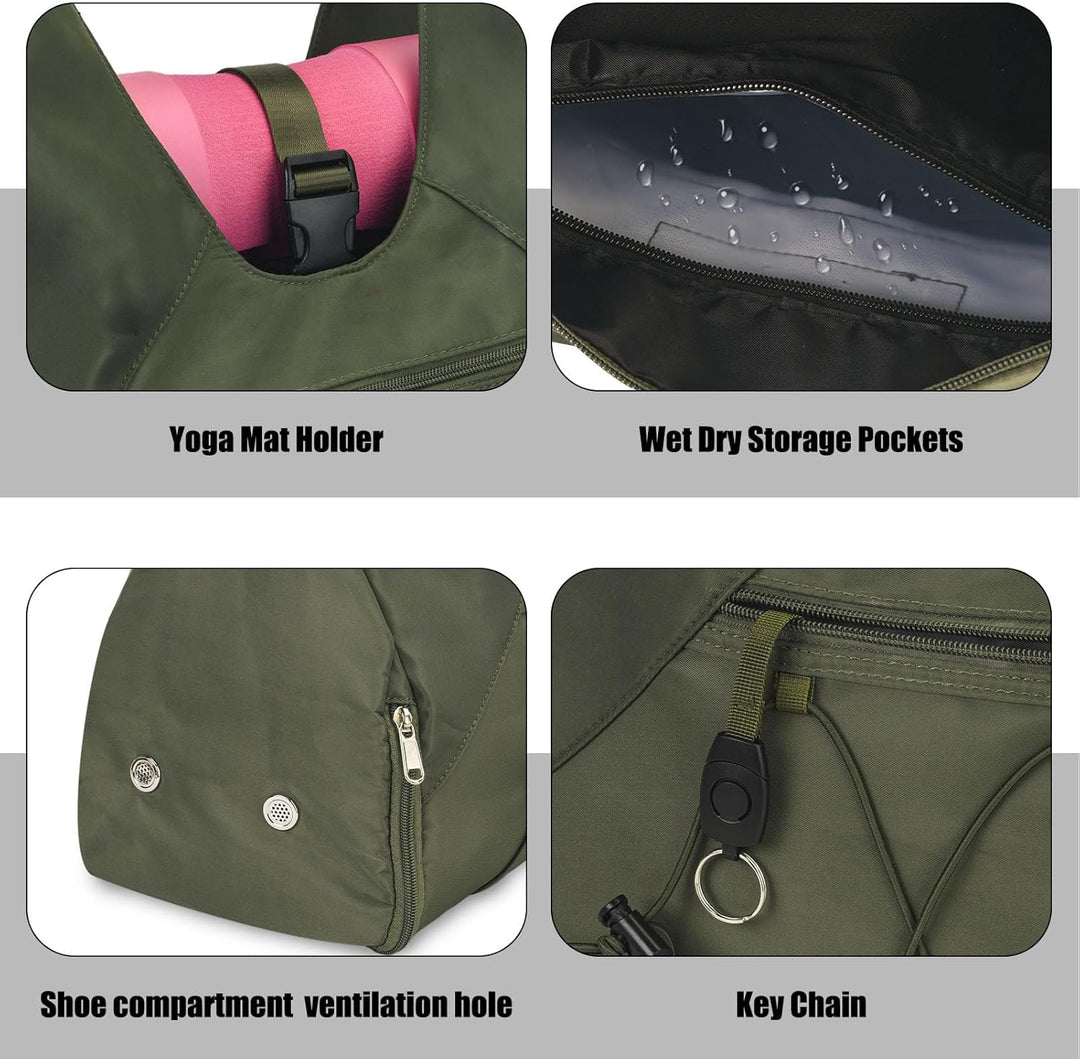 Sporttasche für Damen Yogatasche mit Schuhfach & Nassfach Reisetasche Tragetasche für Yogamatten Fre