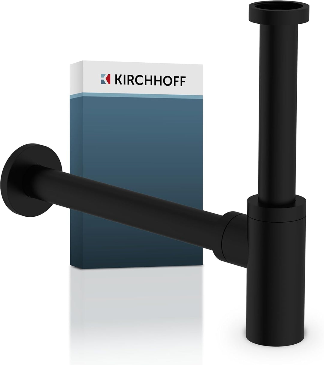 KIRCHHOFF Design Siphon, Matt Schwarzer Abfluss, Ablaufgarnitur für Waschbecken und Waschtisch, Geru