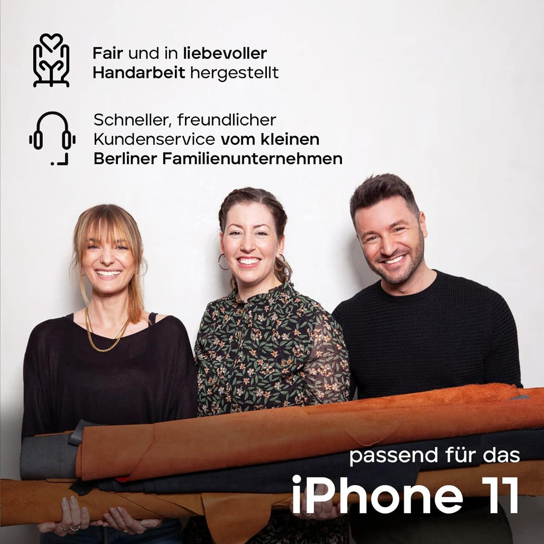 WIIUKA Echt Ledertasche - TRAVEL - Hülle für iPhone 11, mit Kartenfach, extra Dünn, Tasche Schwarz,