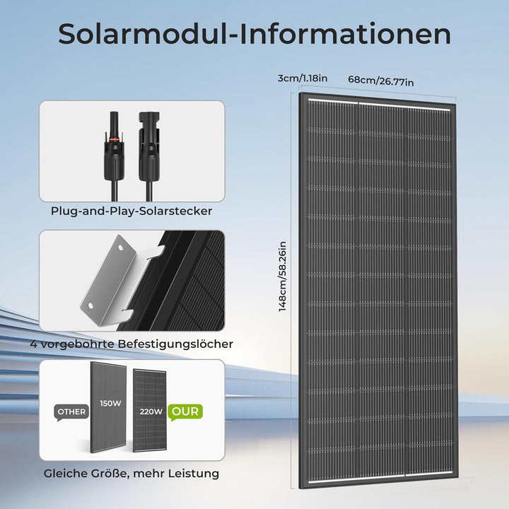 Solarpanel 440 Watt, N-Type Monocrystalline Solar Panel, 18BB Gitterlinien Technologie, 24.6% Umwand