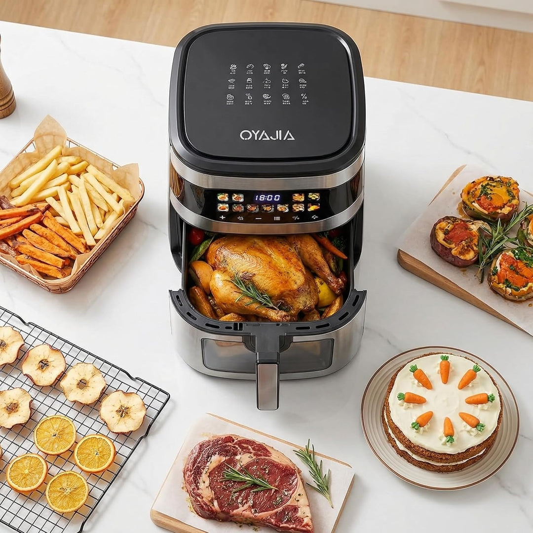 Airfryer Heissluftfritteuse, 10 Liter XXL Air Fryer, 11in1 Heissluftfritteuse, LED-Display mit Senso
