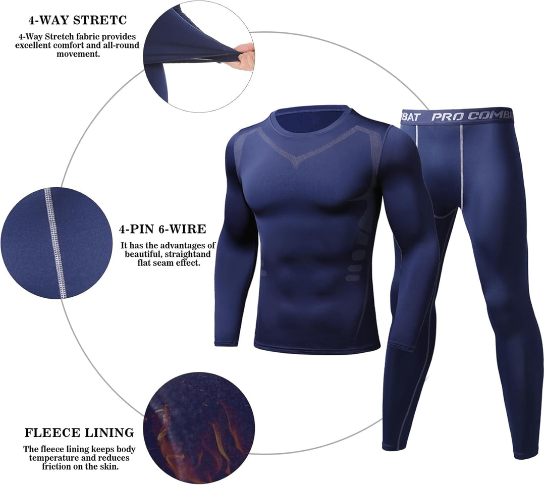 Thermounterwäsche Herren Winter Thermo Unterwäsche Set Fussball Funktionsunterwäsche Innenfleece Ski