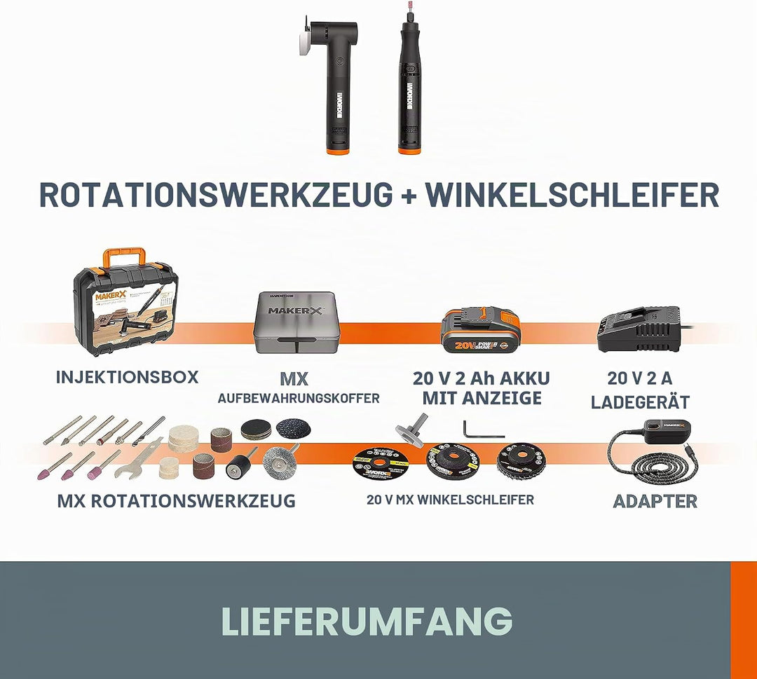 WORX Akku Multifunktionswerkzeug &amp; Winkelschleifer MakerX 18V(20V MAX) WX990, Powershare, Bürstenlos