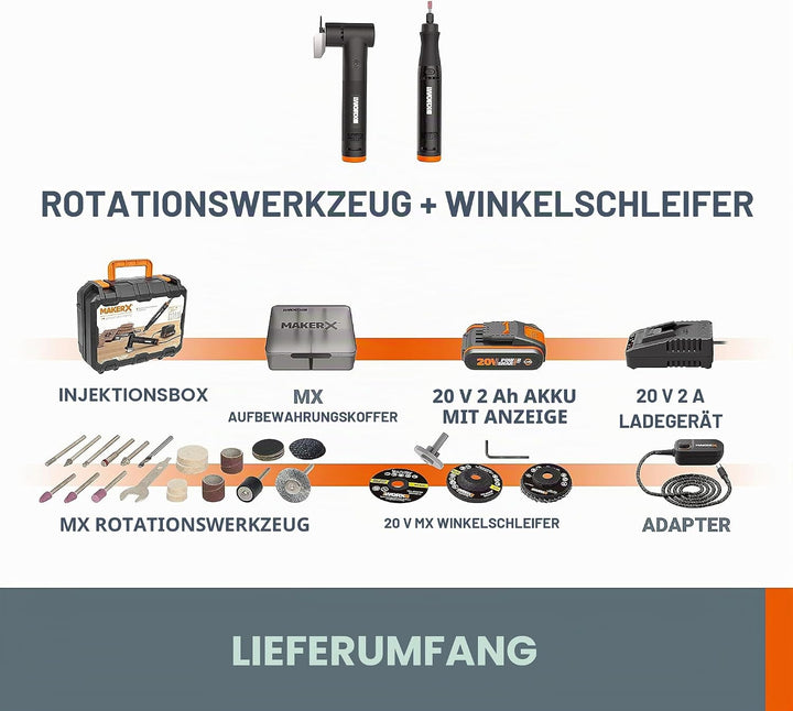 WORX Akku Multifunktionswerkzeug &amp; Winkelschleifer MakerX 18V(20V MAX) WX990, Powershare, Bürstenlos