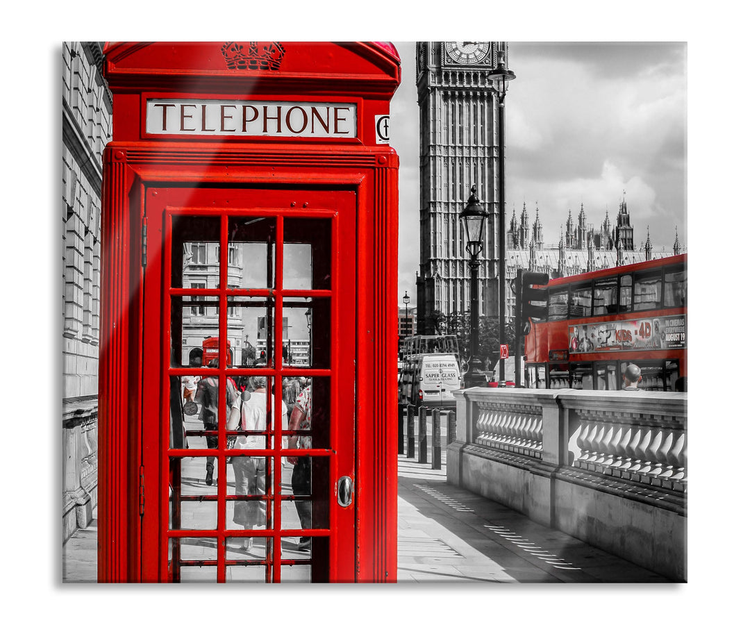 Telefonzelle London Herdabdeckplatte & Spritzschutz aus Echtglas | Für Herd-Kochfelder | 60x52 cm
