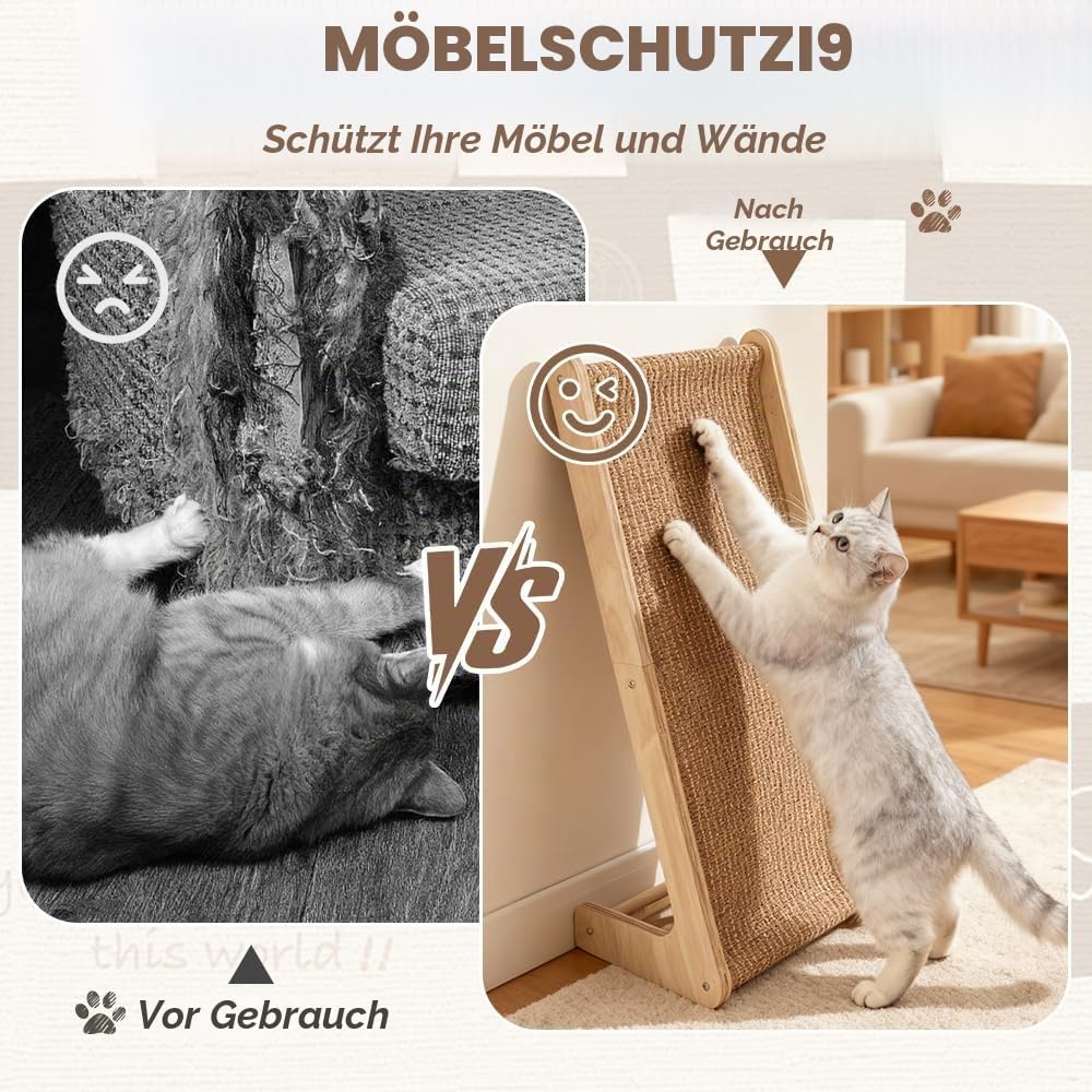 Kratzbrett Katze, 72 cm Hohe L-förmiger Kratzpappe für Katzen, Sisal Kratzbretter Katze, Verschleiss