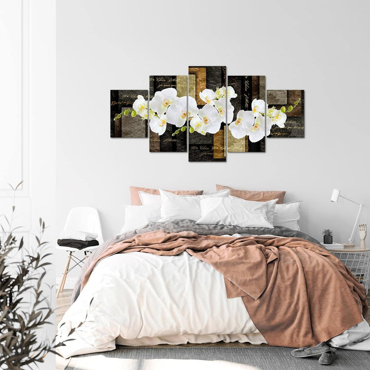 Runa Art - Bilder Blumen Orchidee 200 x 100 cm 5 Teilig XXL Wanddekoration Design Beige Braun 009351