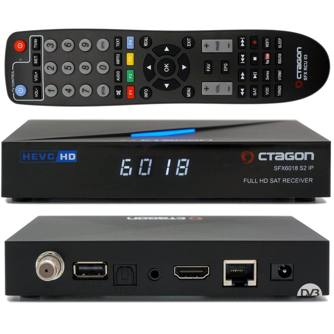 OCTAGON SFX6018 S2+IP 1x DVB-S2 HD H.265 HEVC, E2 Linux Smart Receiver, Satelliten Receiver, Aufnahm
