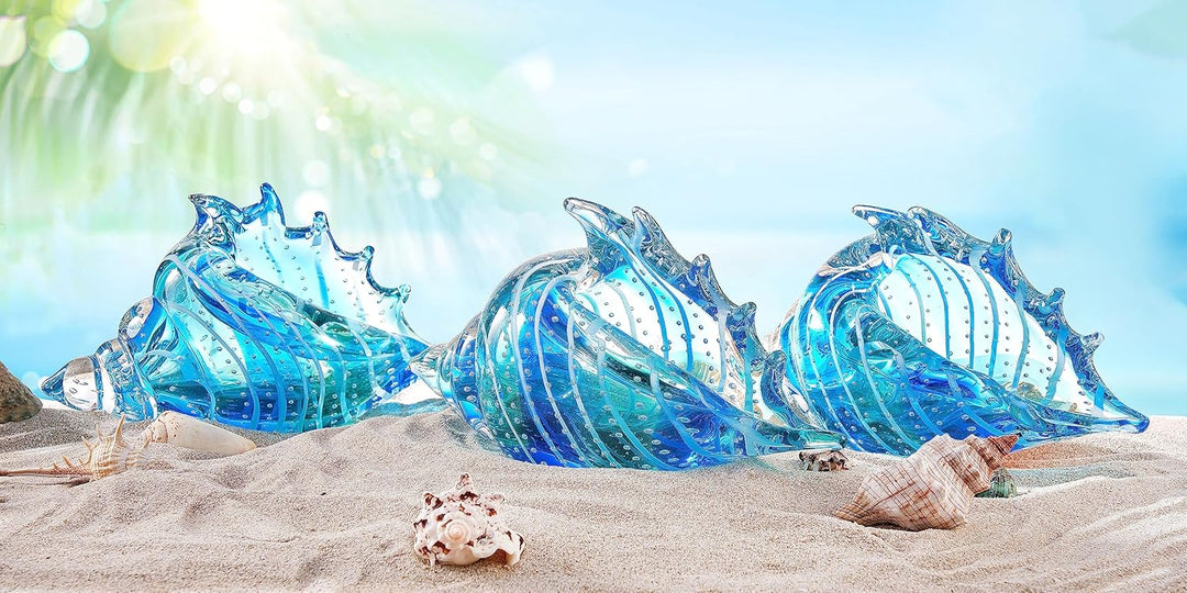 EUSTUMA Mundgeblasene Glasmuschelfiguren, Meerestier-Ornament für Heimdekoration, Meerestier-Kollekt