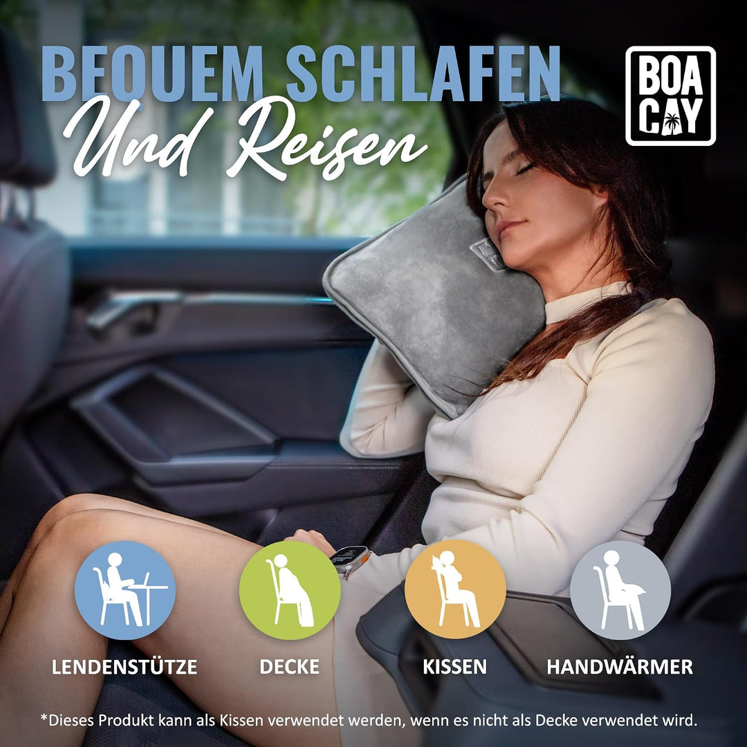 BOACAY Weiche &amp; Warme Reisedecke für Flugzeug &amp; Auto - Unentbehrlich für Lange Flüge für Frauen, Män